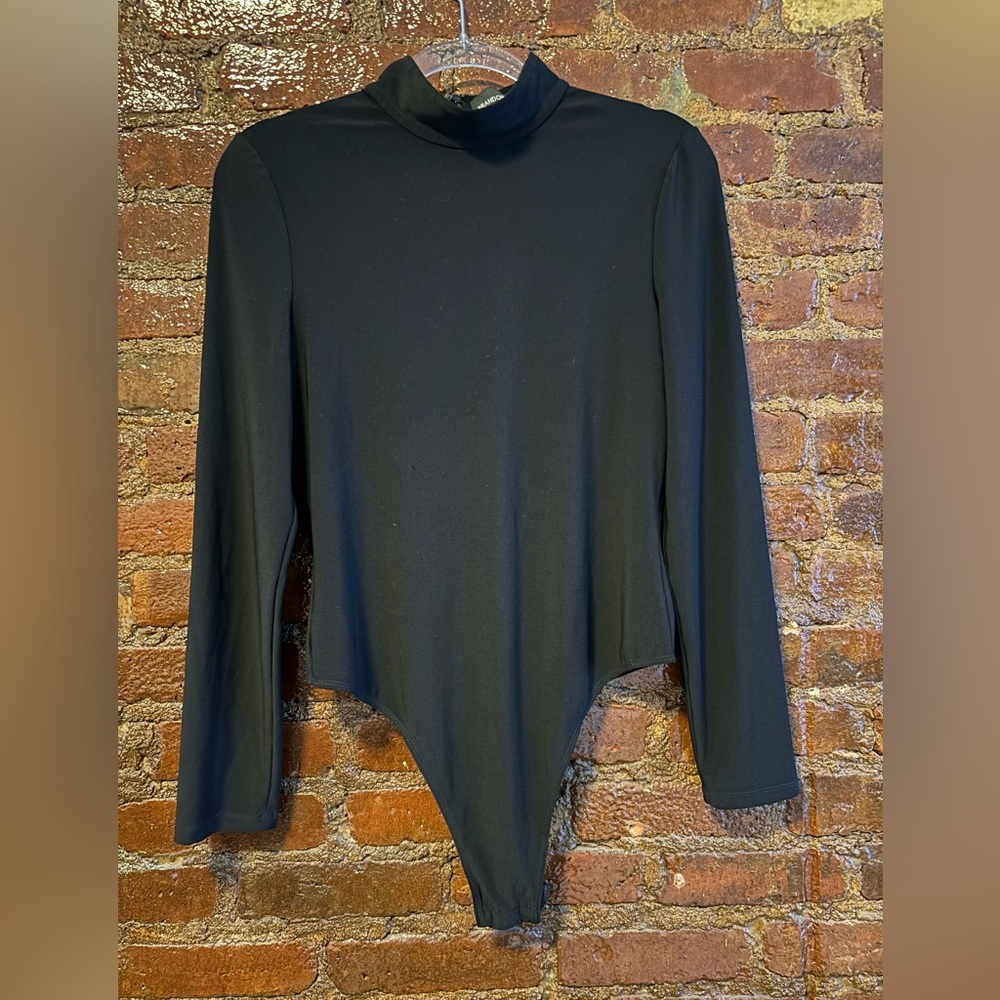 Brandon Maxwell Black Long Sleeve Bodysuit mock neck